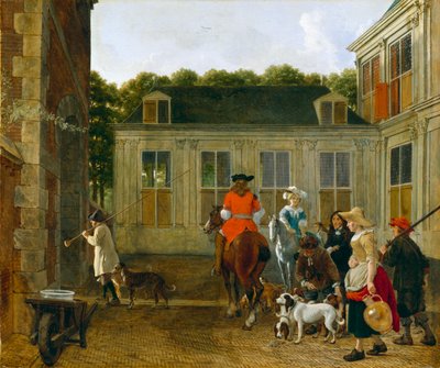 Hunting Party in the Courtyard of a Country House, c.1665 by Ludolf de Jongh